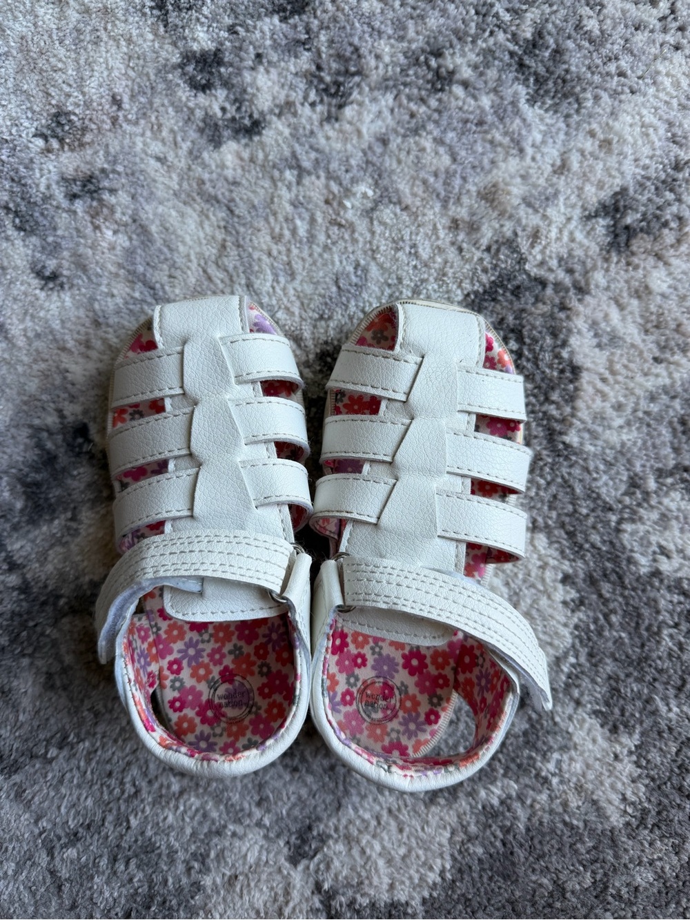 Toddler White Sandals with Pink Floral Lining - Velcro Closure size 8